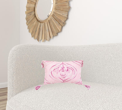 Pink White & Silver Abstract Pillow w/ Tassels