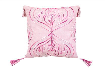 Pink White & Silver Abstract Pillow w/ Tassels
