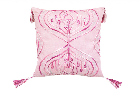 Pink White & Silver Abstract Pillow w/ Tassels