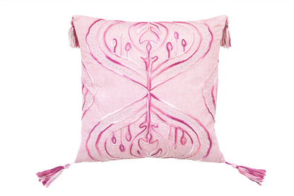 Pink White & Silver Abstract Pillow w/ Tassels