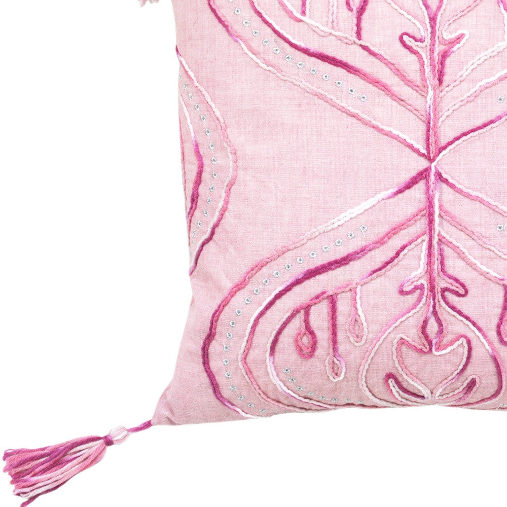 Pink White & Silver Abstract Pillow w/ Tassels