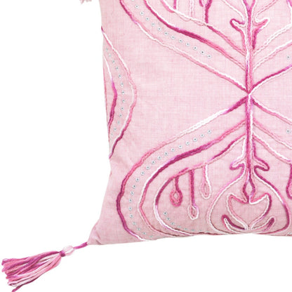 Pink White & Silver Abstract Pillow w/ Tassels