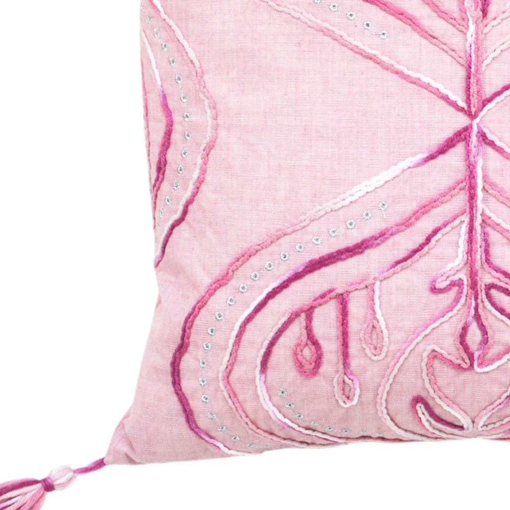 Pink White & Silver Abstract Pillow w/ Tassels