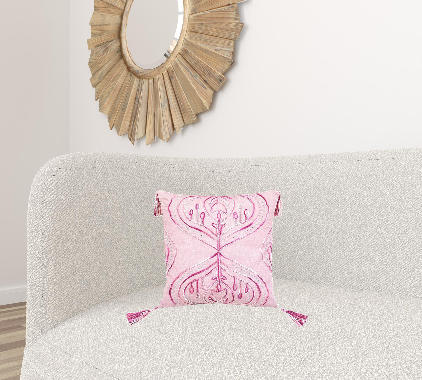 Pink White & Silver Abstract Pillow w/ Tassels