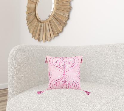 Pink White & Silver Abstract Pillow w/ Tassels