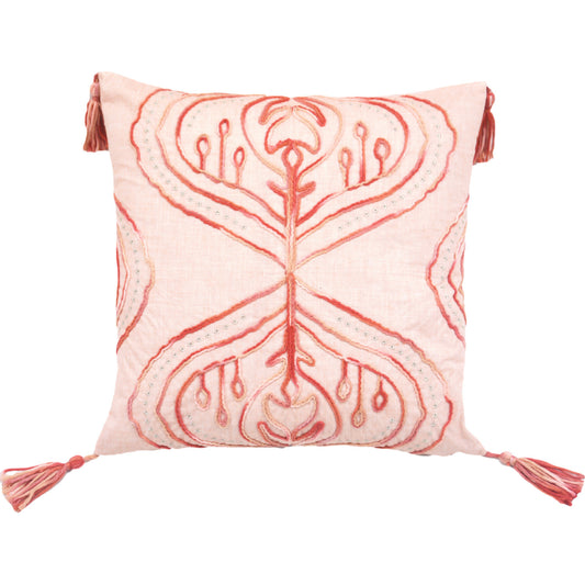Coral Damask Pillow w/ Tassels