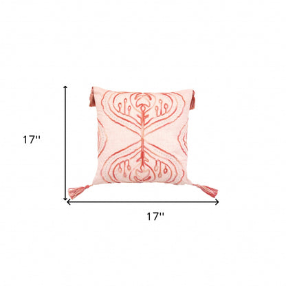 Coral Damask Pillow w/ Tassels