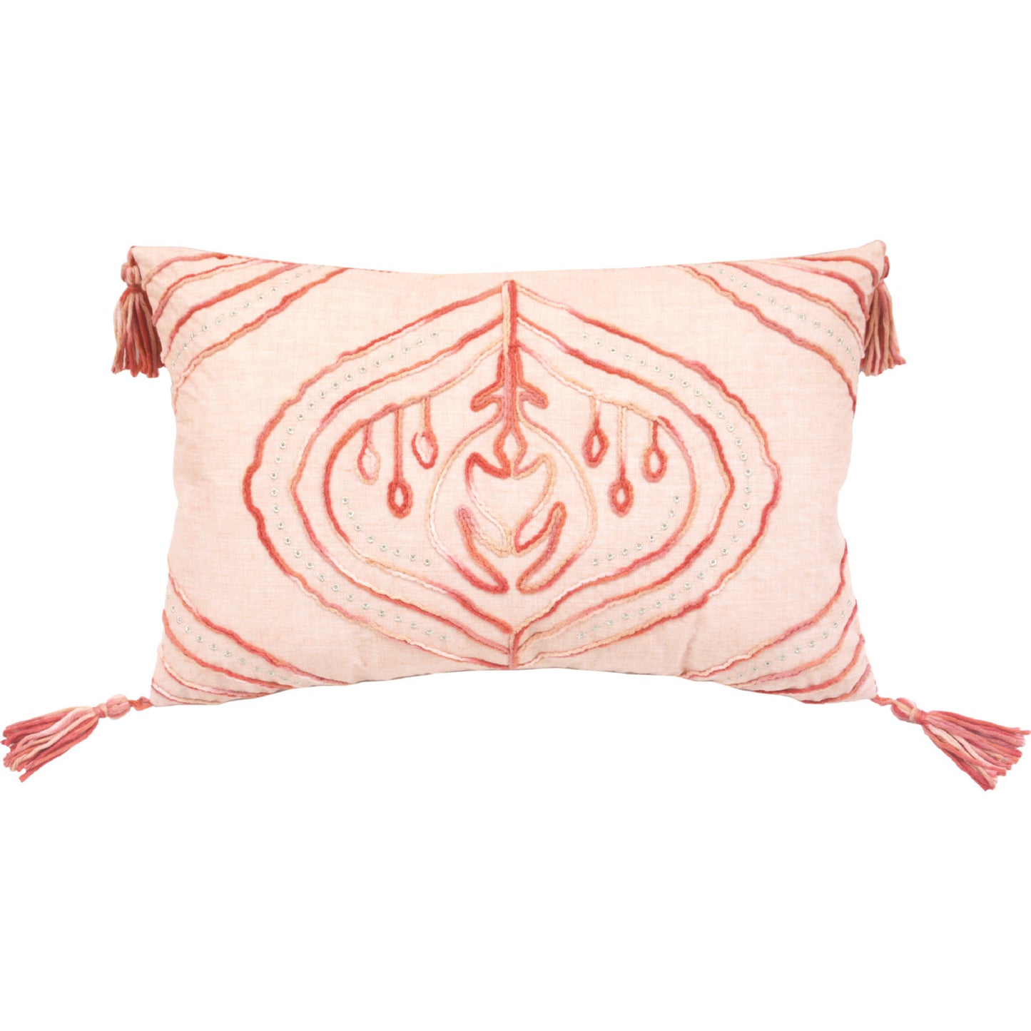 Coral Abstract Pillow w/ Tassels