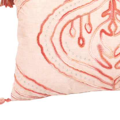 Coral Abstract Pillow w/ Tassels