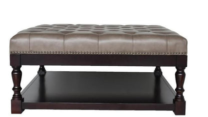 Gray & Dark Brown Leather & Solid Wood Coffee Table