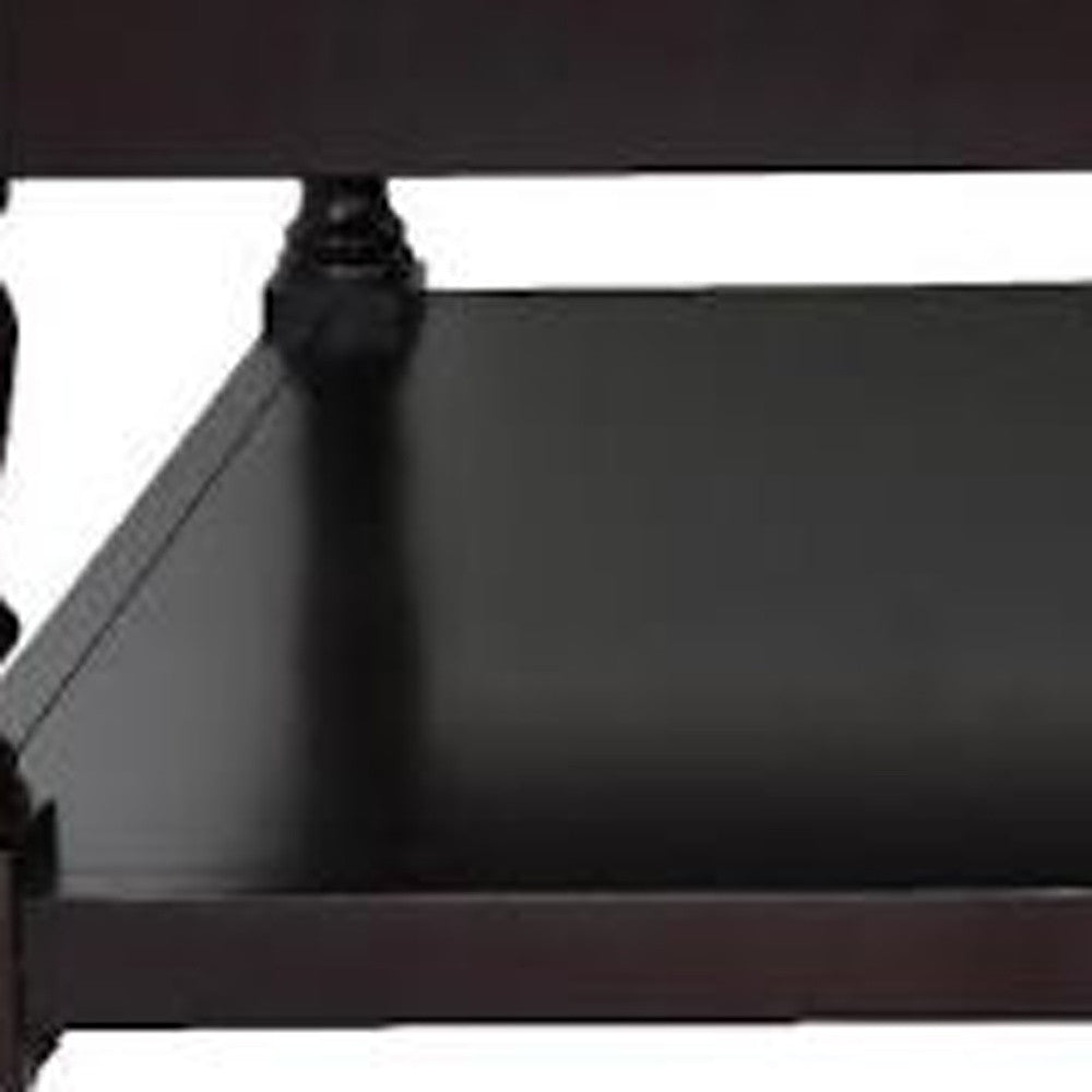 Gray & Dark Brown Leather & Solid Wood Coffee Table