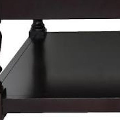 Gray & Dark Brown Leather & Solid Wood Coffee Table