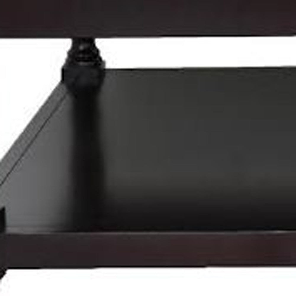 Gray & Dark Brown Leather & Solid Wood Coffee Table