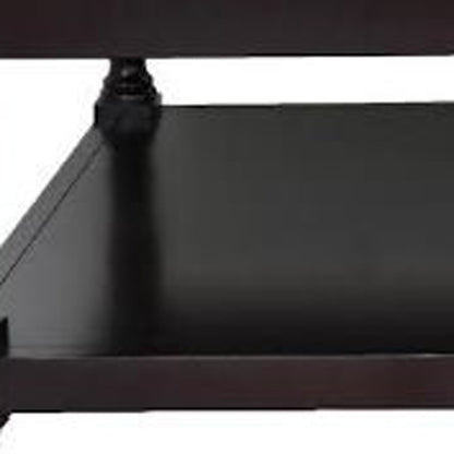 Gray & Dark Brown Leather & Solid Wood Coffee Table