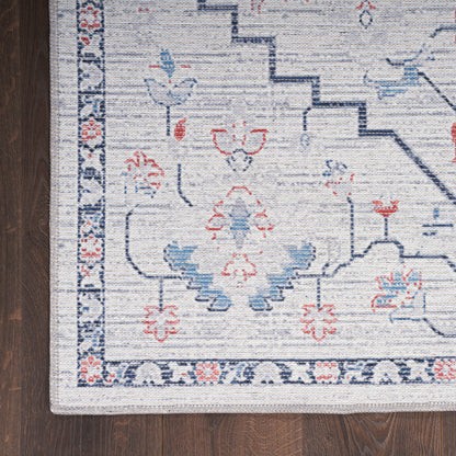 Nourison New Concept Ivory & Blue Machine Washable Rug - Corner