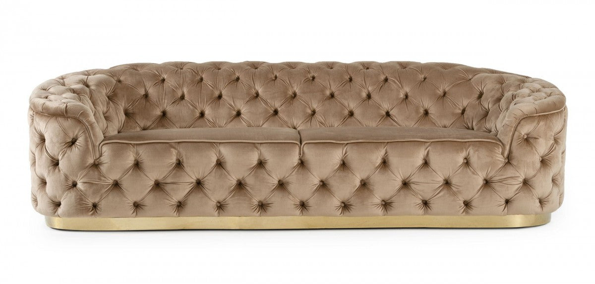 Beige Velvet Sofa With Gold Legs
