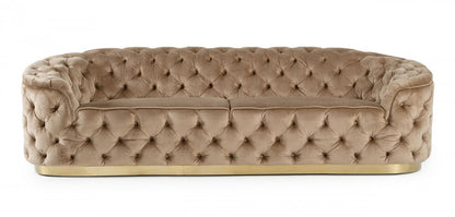 Beige Velvet Sofa With Gold Legs