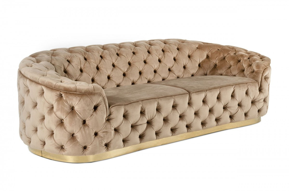 Cassian Beige Velvet Sofa With Gold Legs