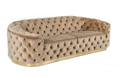 Cassian Beige Velvet Sofa With Gold Legs