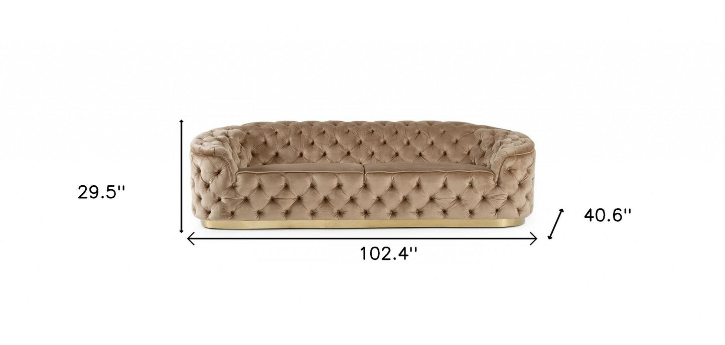 Beige Velvet Sofa With Gold Legs