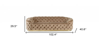 Beige Velvet Sofa With Gold Legs