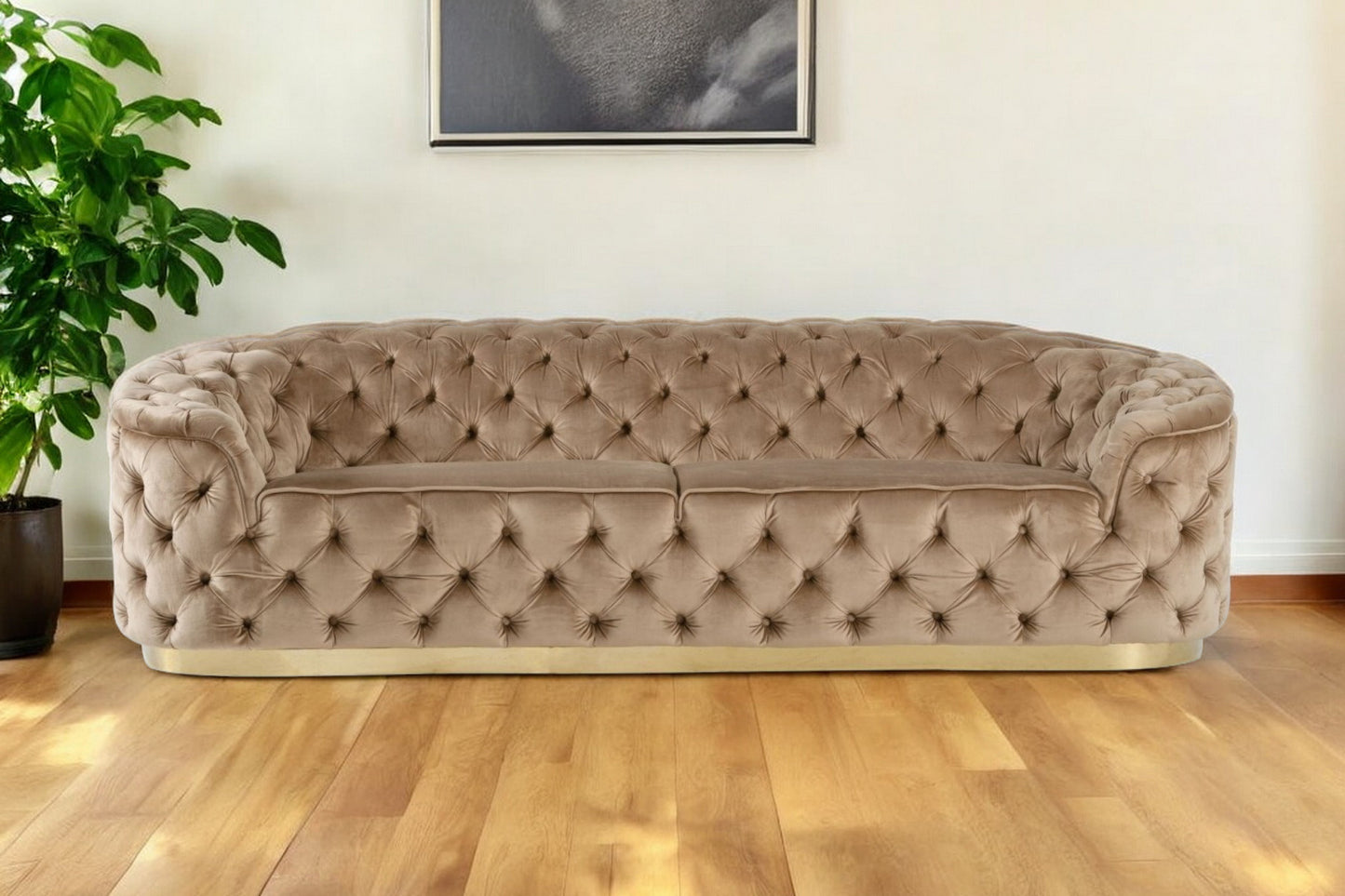 Beige Velvet Sofa With Gold Legs