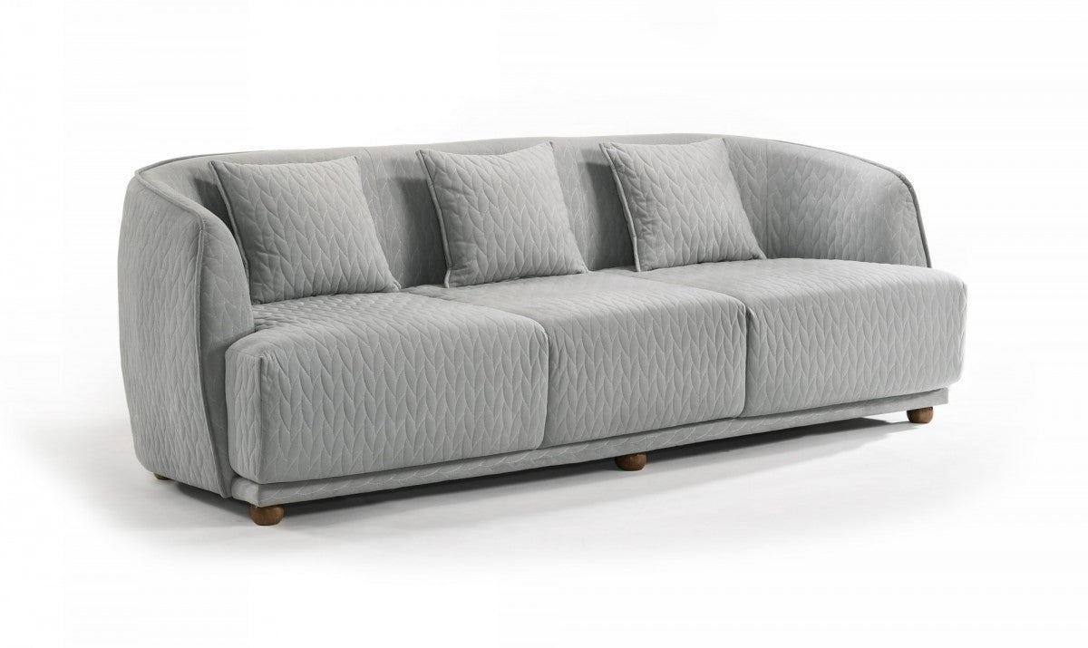 Gray Geometric Sofa & Toss Pillows With Brown Legs