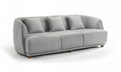 Gray Geometric Sofa & Toss Pillows With Brown Legs