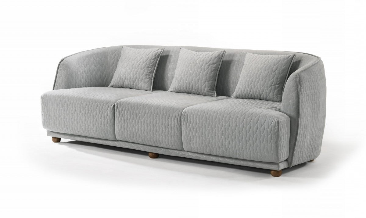 Gray Geometric Sofa & Toss Pillows With Brown Legs