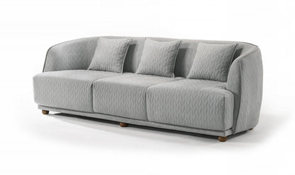 Gray Geometric Sofa & Toss Pillows With Brown Legs