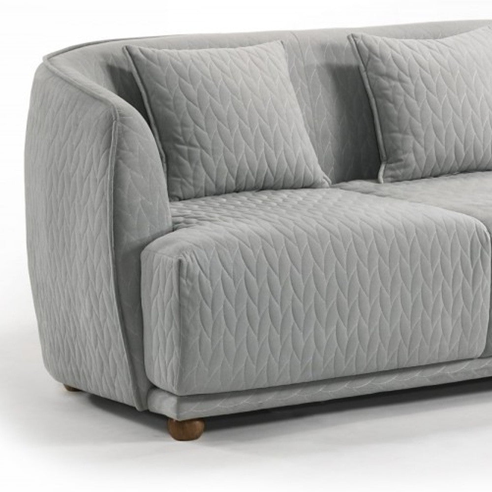 Gray Geometric Sofa & Toss Pillows With Brown Legs