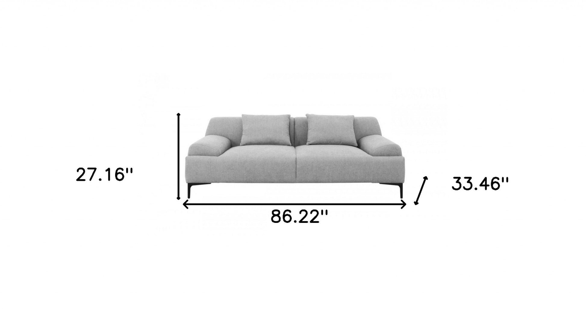 Gray Sofa & Toss Pillows With Black Legs