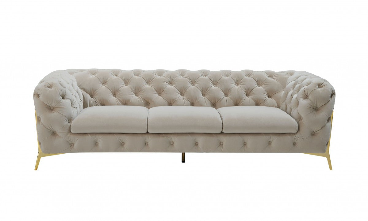 Dashiell Beige Velvet Sofa With Gold Legs
