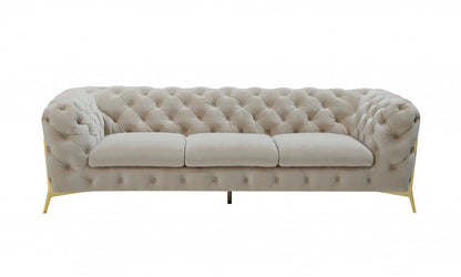 Dashiell Beige Velvet Sofa With Gold Legs