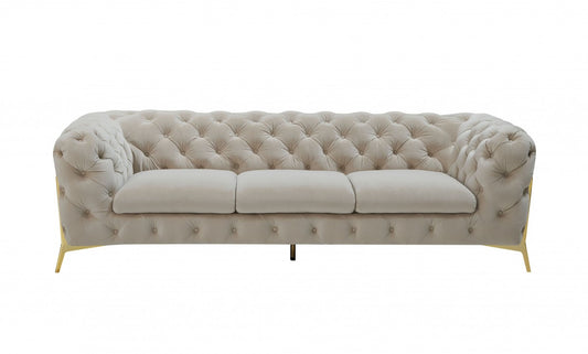 Dashiell Beige Velvet Sofa With Gold Legs