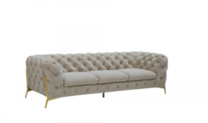 Beige Velvet Sofa With Gold Legs