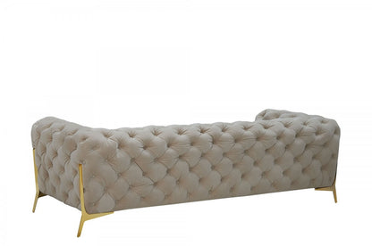 Beige Velvet Sofa With Gold Legs