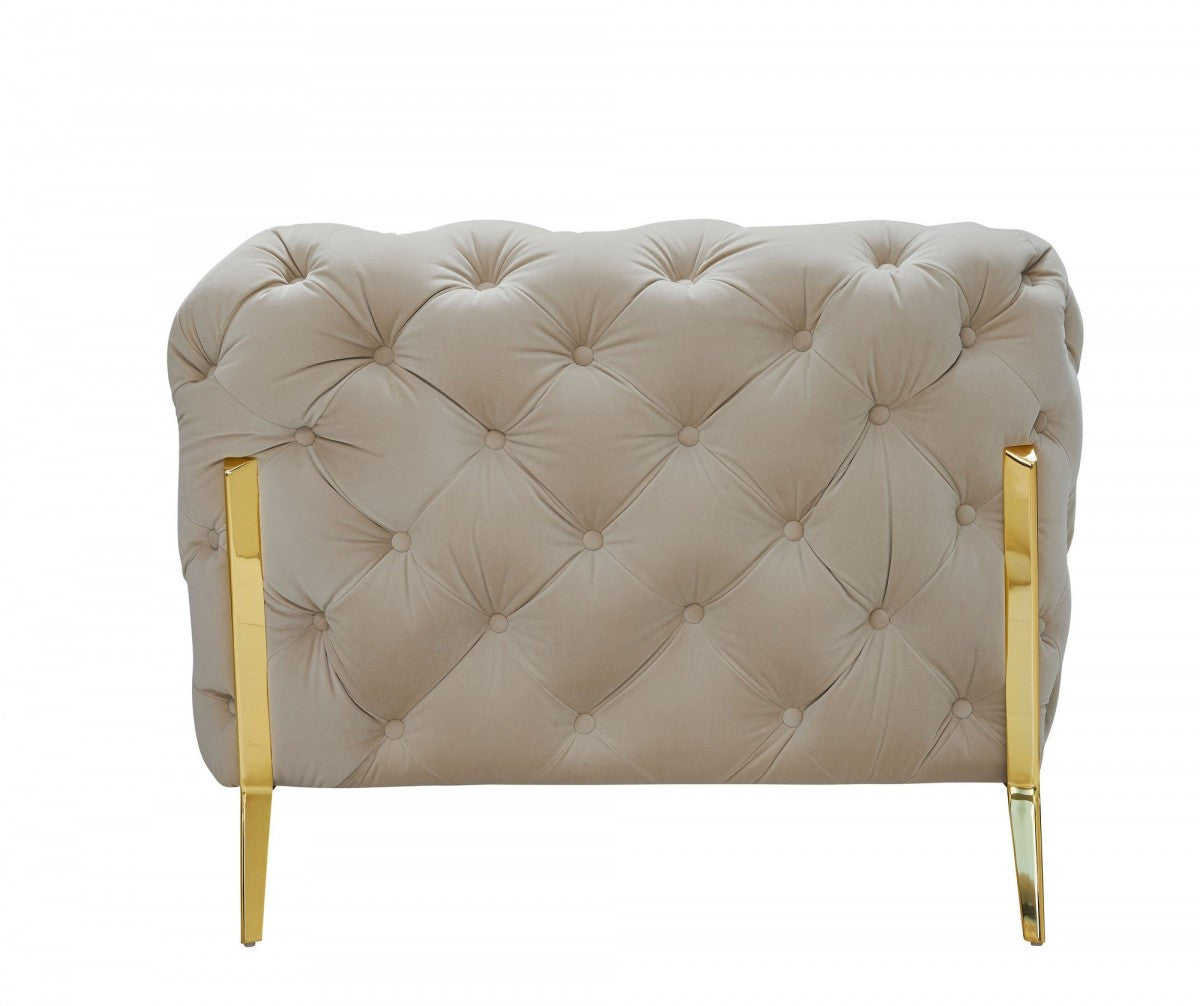 Beige Velvet Sofa With Gold Legs
