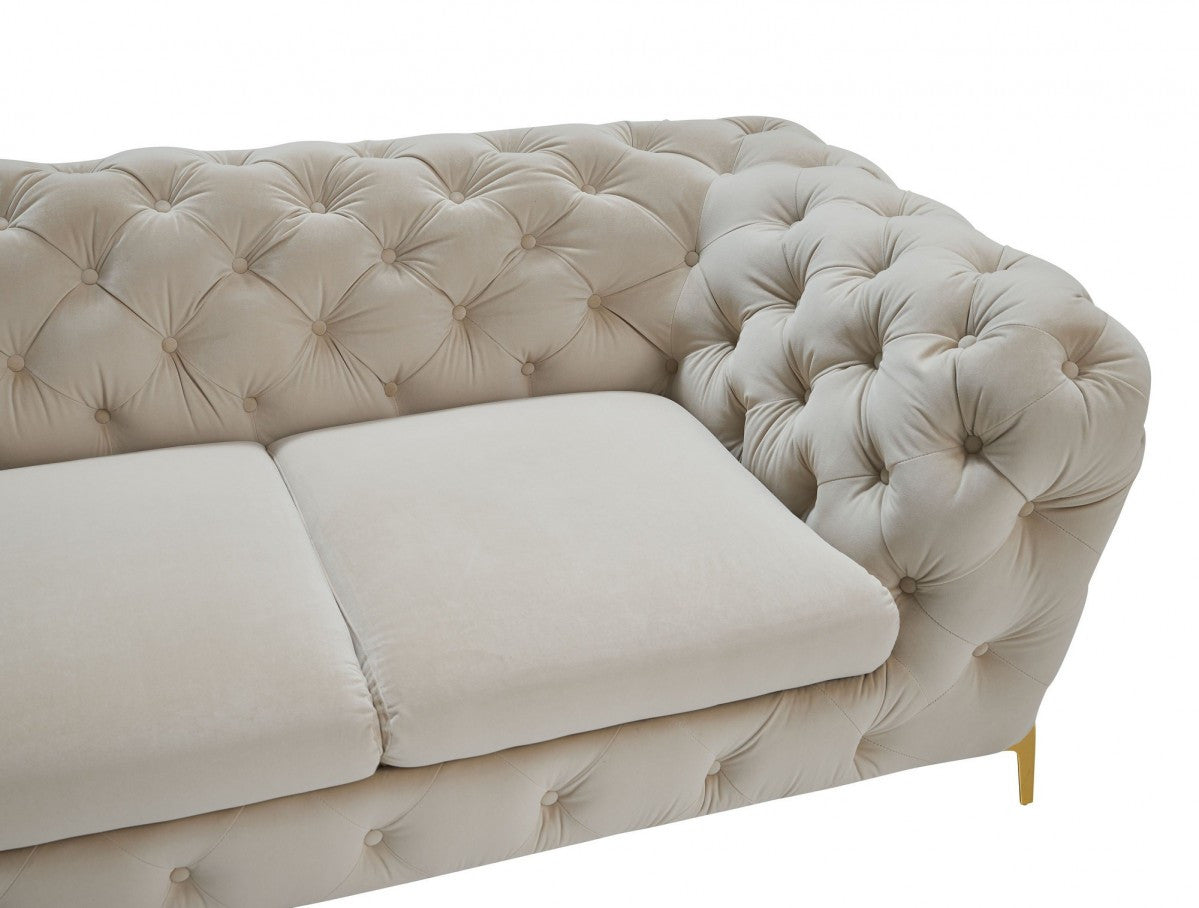 Beige Velvet Sofa With Gold Legs