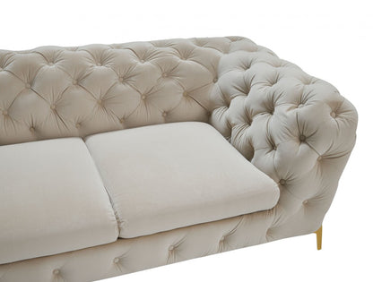 Beige Velvet Sofa With Gold Legs