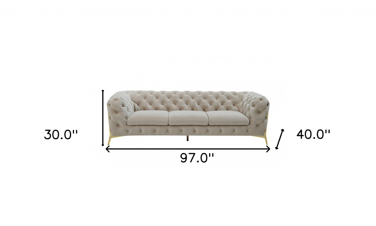Beige Velvet Sofa With Gold Legs