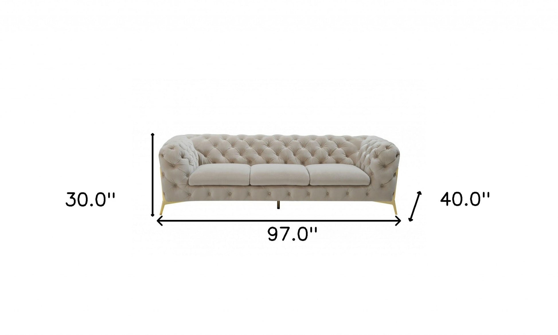 Beige Velvet Sofa With Gold Legs