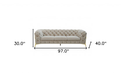 Beige Velvet Sofa With Gold Legs