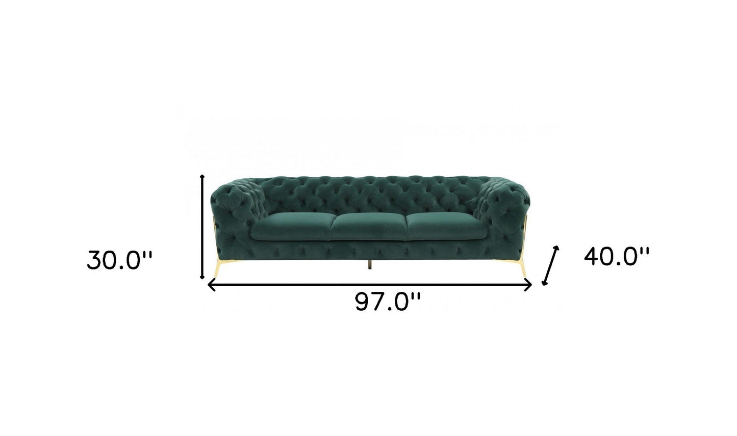 Green Velvet Sofa With Gold Legs
