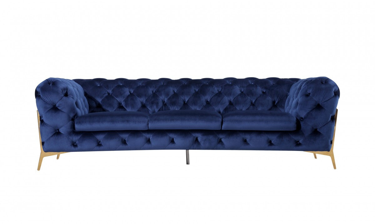 Blue Velvet Sofa With Gold Legs