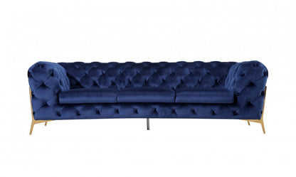 Blue Velvet Sofa With Gold Legs
