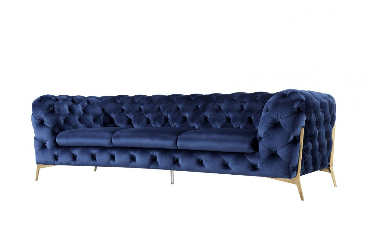Blue Velvet Sofa With Gold Legs