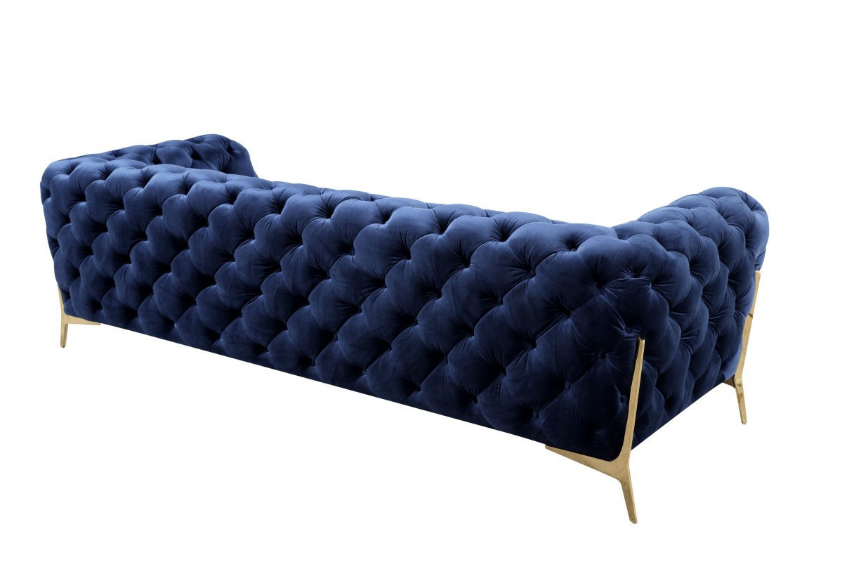 Blue Velvet Sofa With Gold Legs