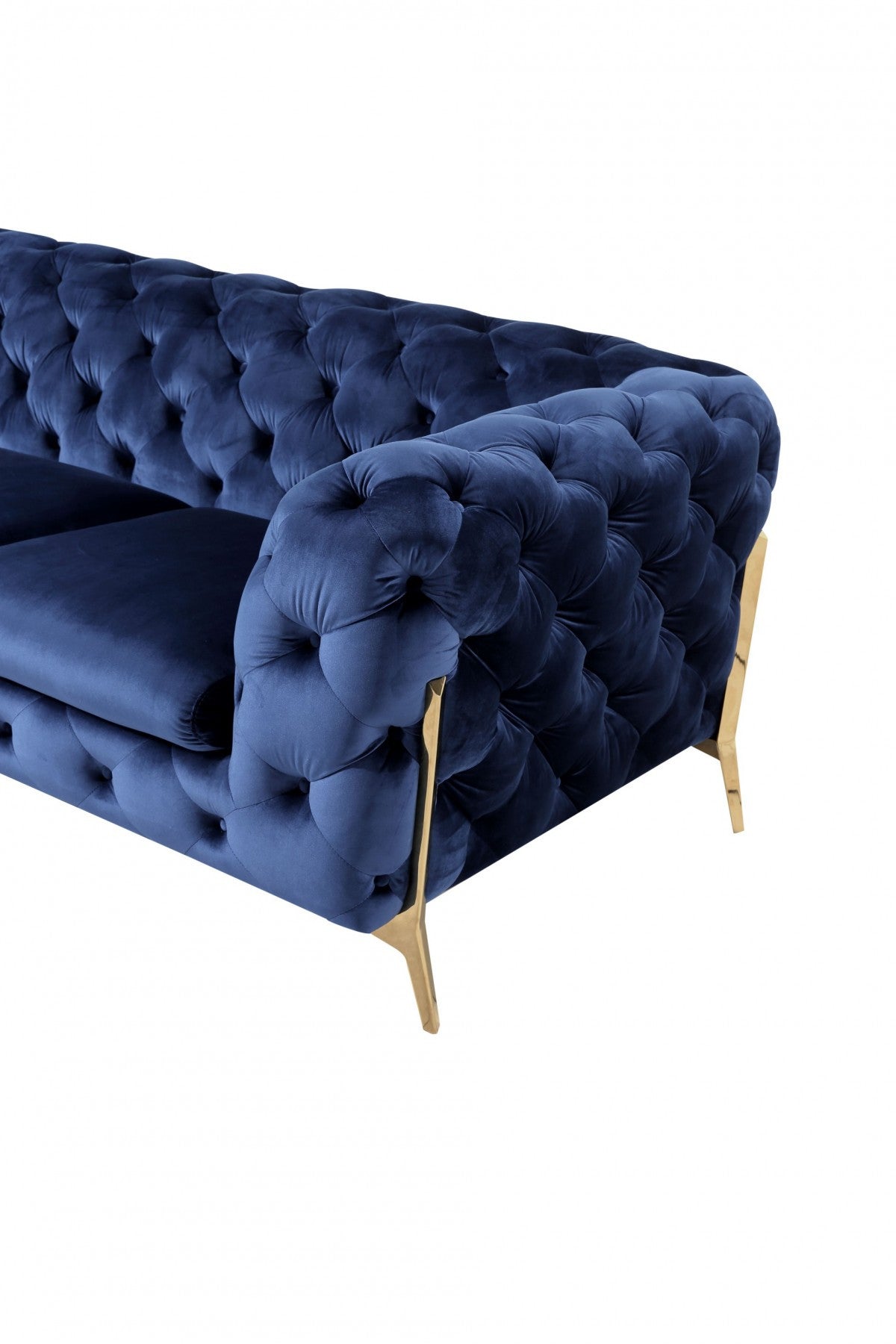 Blue Velvet Sofa With Gold Legs