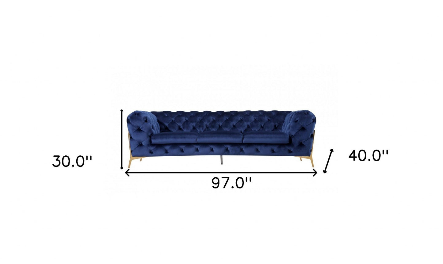 Blue Velvet Sofa With Gold Legs